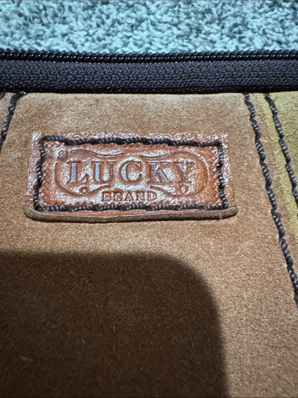 Suede Patchwork Messenger or Lap top Bag in Brown/Tan